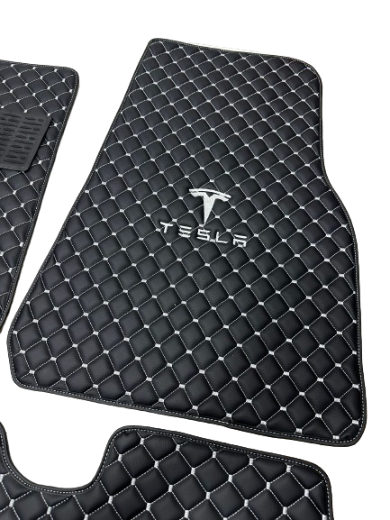 Tesla Car Floor Mats Set, All Tesla Models Waterproof Custom Car Tesla Floor Mats Leather Front and Rear Carpet Liner