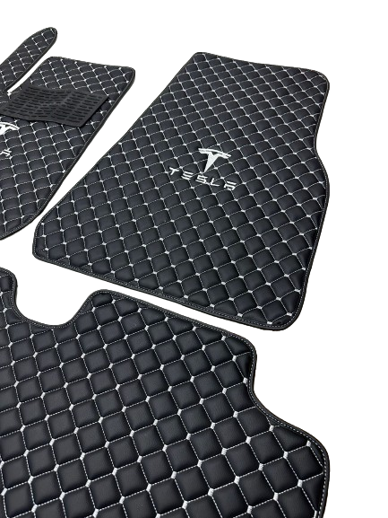 Tesla Car Floor Mats Set, All Tesla Models Waterproof Custom Car Tesla Floor Mats Leather Front and Rear Carpet Liner