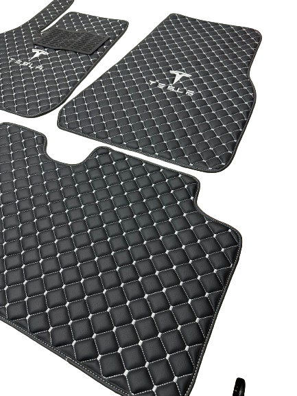 Tesla Car Floor Mats Set, All Tesla Models Waterproof Custom Car Tesla Floor Mats Leather Front and Rear Carpet Liner