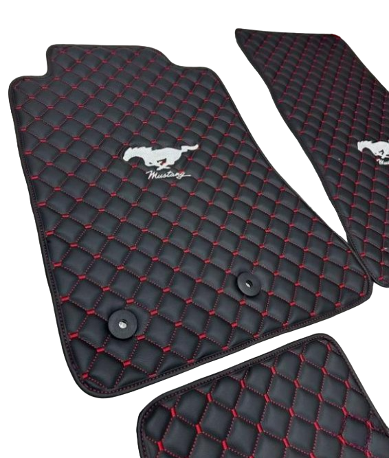 Mustang Car Floor Mats Set, All Mustang Models Waterproof Custom Car Mustang Floor Mats Leather Front and Rear Carpet Liner