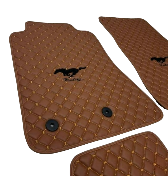 Mustang Car Floor Mats Set, All Mustang Models Waterproof Custom Car Mustang Floor Mats Leather Front and Rear Carpet Liner