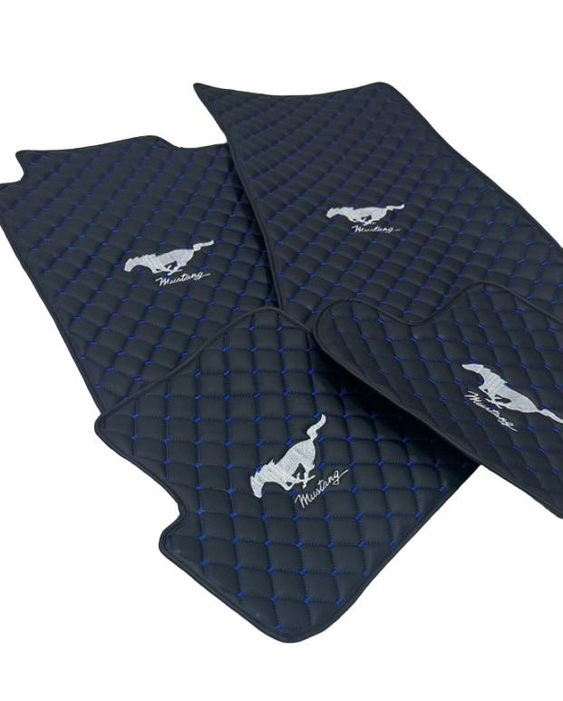 Mustang Car Floor Mats Set, All Mustang Models Waterproof Custom Car Mustang Floor Mats Leather Front and Rear Carpet Liner