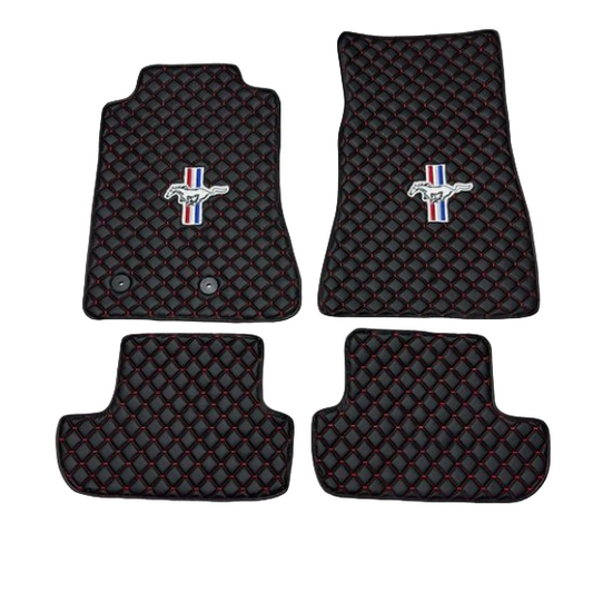 Mustang Car Floor Mat Set, All Mustang Models Waterproof Custom Car Mustang Floor Mats Leather Front and Rear Carpet Liner