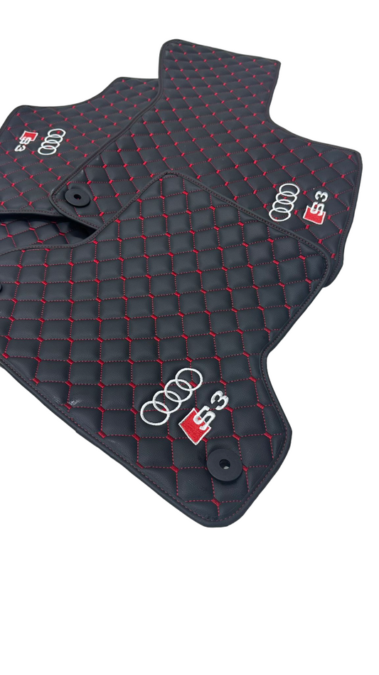 Audi S3 Car Floor Mats Set, All Audi S3 Models Waterproof Custom Car Audi S3 Floor Mats Leather Front and Rear Carpet Liner