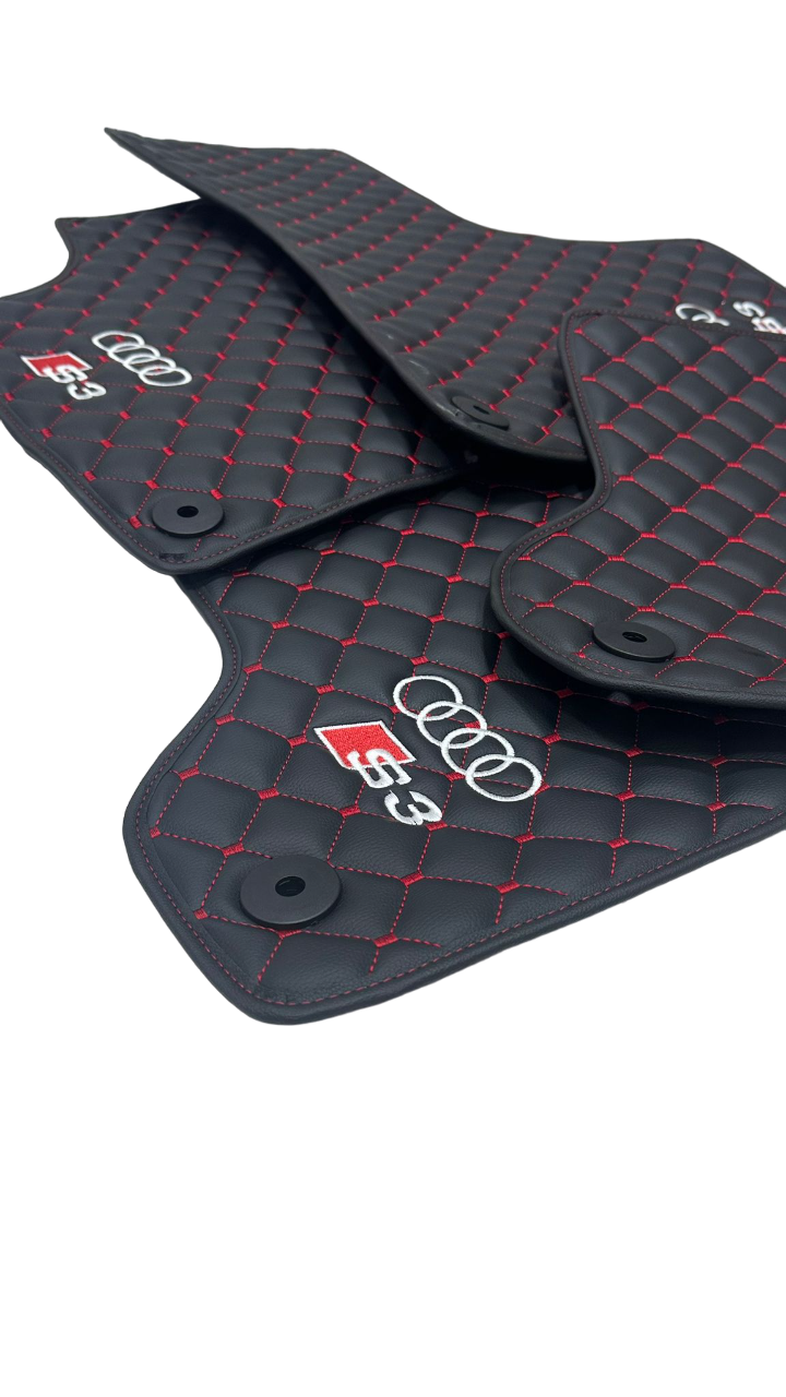 Audi S3 Car Floor Mats Set, All Audi S3 Models Waterproof Custom Car Audi S3 Floor Mats Leather Front and Rear Carpet Liner