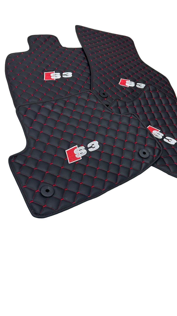 Audi S3 Car Floor Mats Set, All Audi S3 Models Waterproof Custom Car Audi S3 Floor Mats Leather Front and Rear Carpet Liner