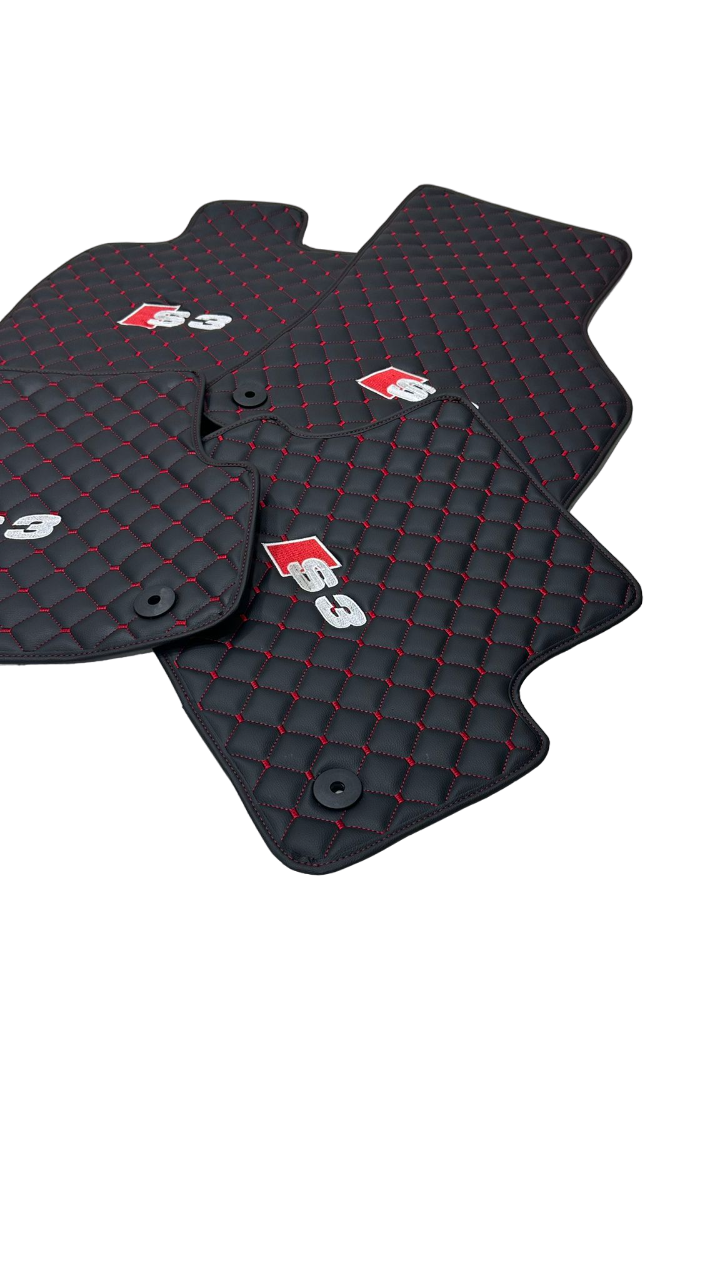 Audi S3 Car Floor Mats Set, All Audi S3 Models Waterproof Custom Car Audi S3 Floor Mats Leather Front and Rear Carpet Liner