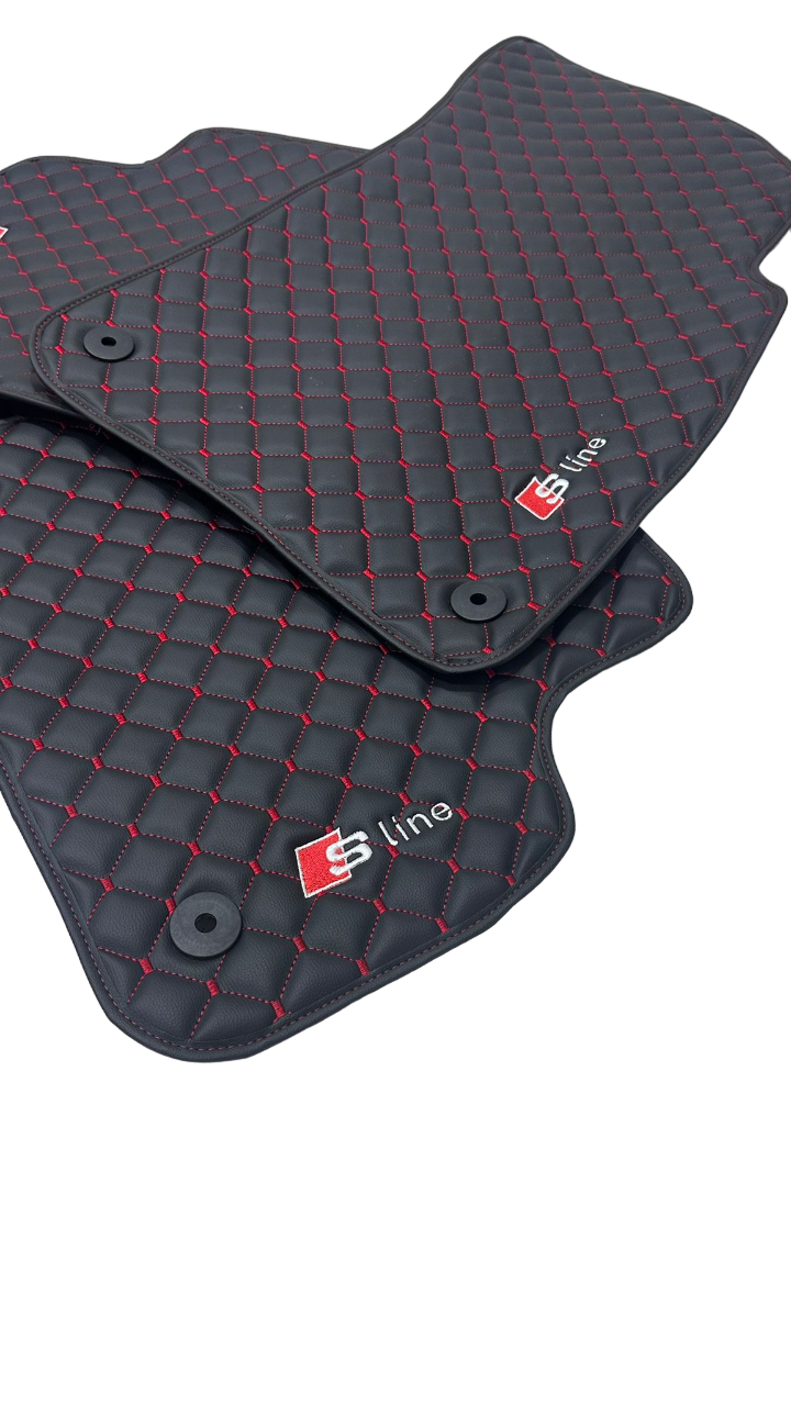 Audi Sline Car Floor Mats Set, All Audi Sline Models Waterproof Custom Car Audi Sline Floor Mats Leather Front and Rear Carpet Liner