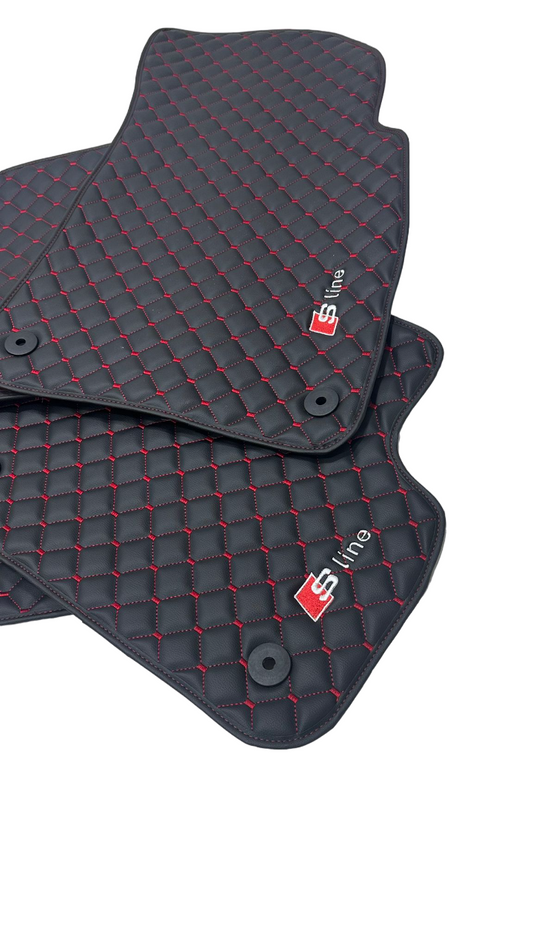 Audi Sline Car Floor Mats Set, All Audi Sline Models Waterproof Custom Car Audi Sline Floor Mats Leather Front and Rear Carpet Liner