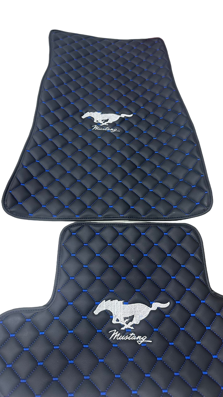 Mustang Car Floor Mats Set, All Mustang Models Waterproof Custom Car Mustang Floor Mats Leather Front and Rear Carpet Liner