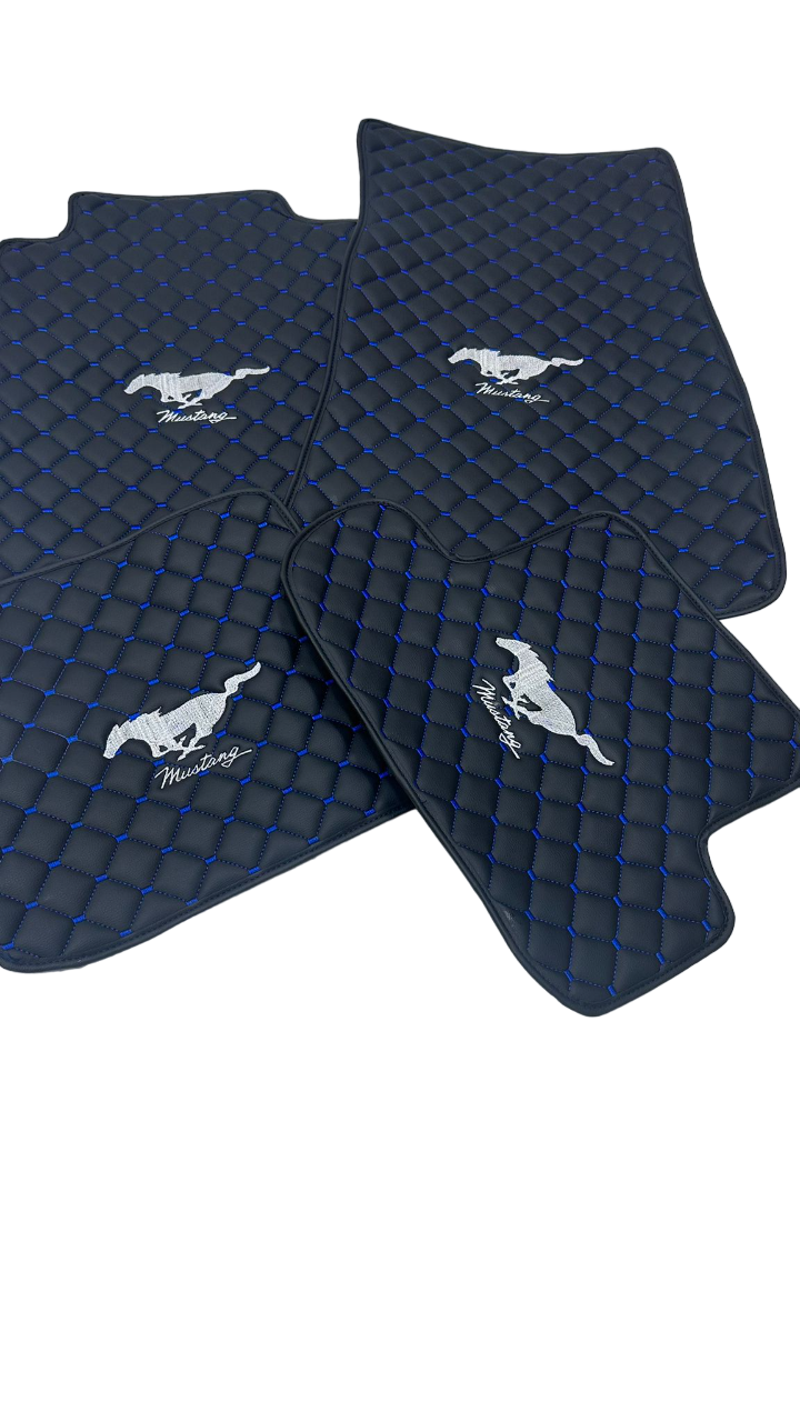 Mustang Car Floor Mats Set, All Mustang Models Waterproof Custom Car Mustang Floor Mats Leather Front and Rear Carpet Liner