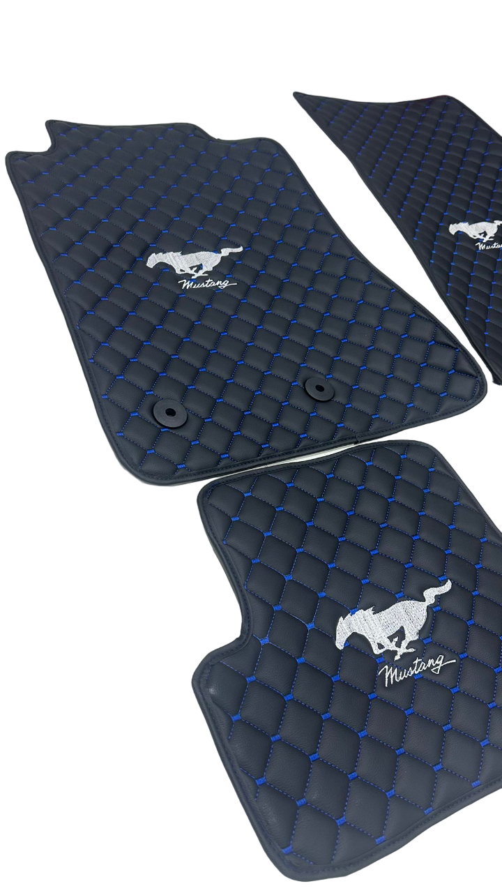 Mustang Car Floor Mats Set, All Mustang Models Waterproof Custom Car Mustang Floor Mats Leather Front and Rear Carpet Liner