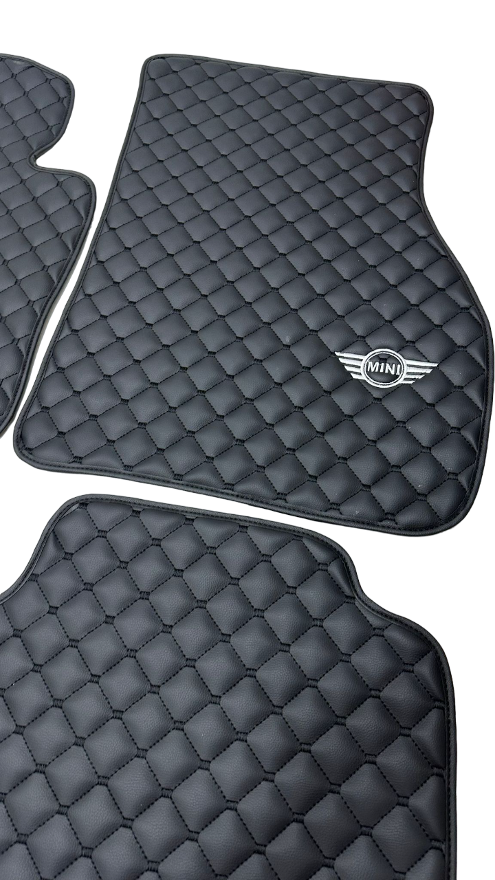 Mini Cooper Car Floor Mats Set, All Mini Cooper Models Waterproof Custom Car Mini Cooper Floor Mats Leather Front and Rear Carpet Liner