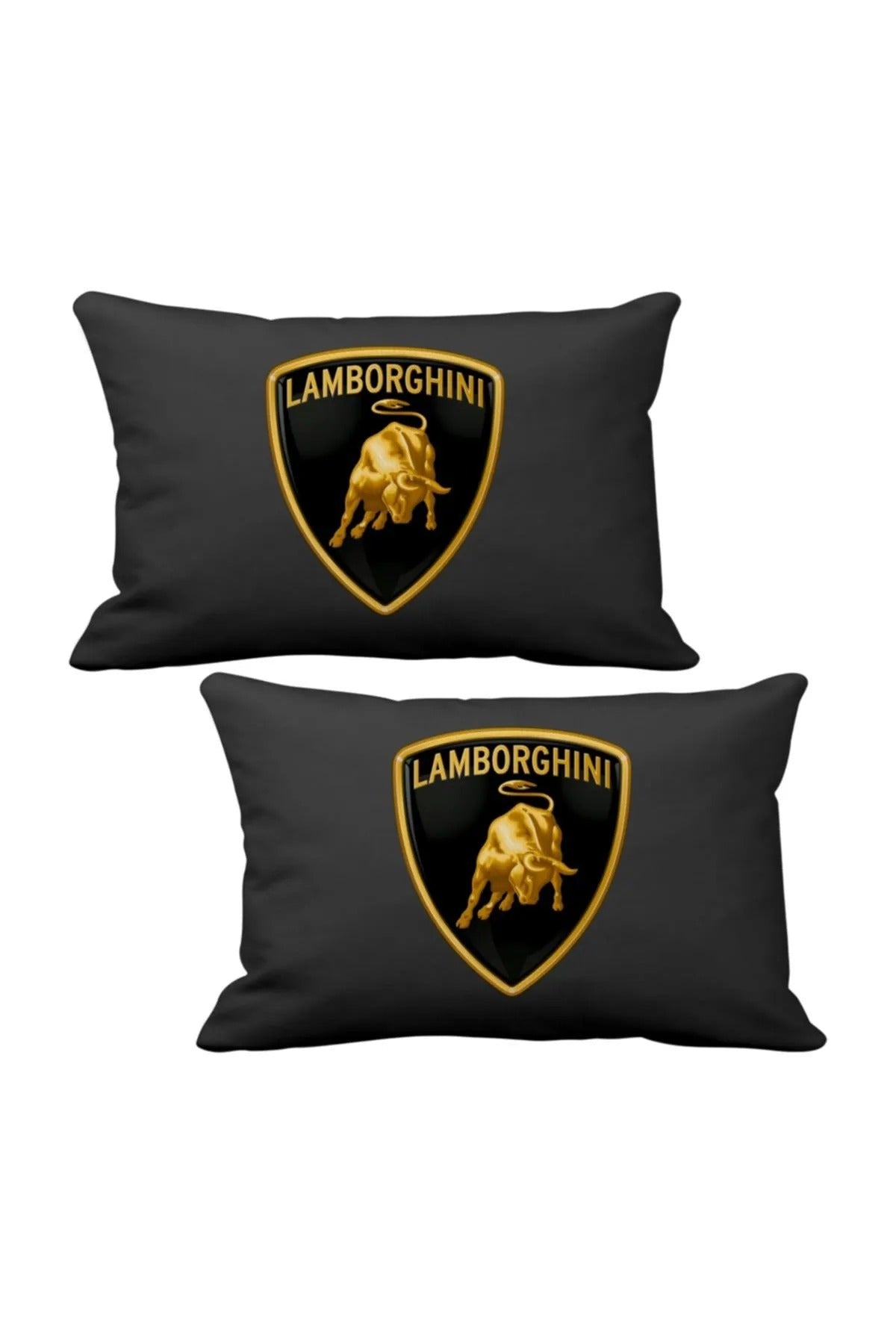 Lamborghini 2Pcs Luxury Car Neck Pillow Black, Wooden Logo Keychain, Lamborghini Car Pillow