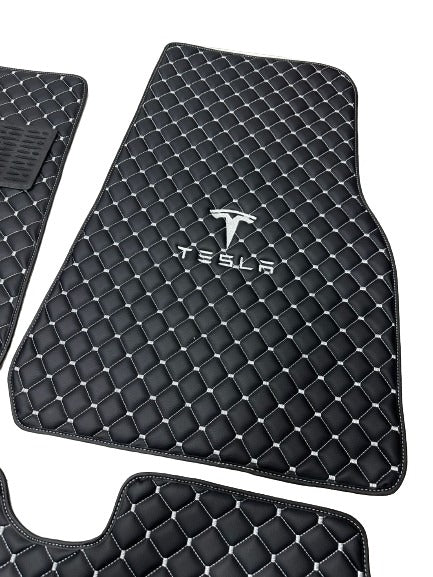 Tesla All Models Waterproof Custom Car Tesla Floor Mats, Leather, Front Rear Carpet Liner, Tesla Car Floor Mats Set