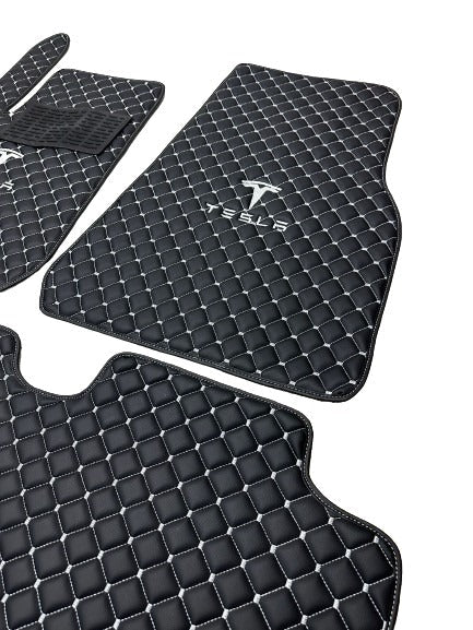 Tesla All Models Waterproof Custom Car Tesla Floor Mats, Leather, Front Rear Carpet Liner, Tesla Car Floor Mats Set