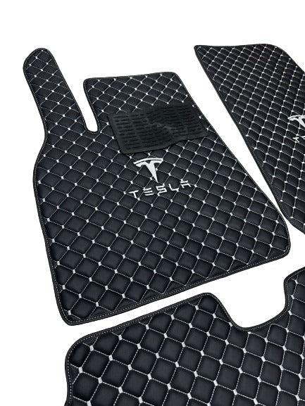 Tesla All Models Waterproof Custom Car Tesla Floor Mats, Leather, Front Rear Carpet Liner, Tesla Car Floor Mats Set