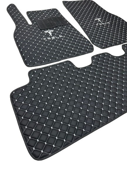 Tesla All Models Waterproof Custom Car Tesla Floor Mats, Leather, Front Rear Carpet Liner, Tesla Car Floor Mats Set