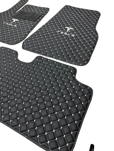 Tesla All Models Waterproof Custom Car Tesla Floor Mats, Leather, Front Rear Carpet Liner, Tesla Car Floor Mats Set