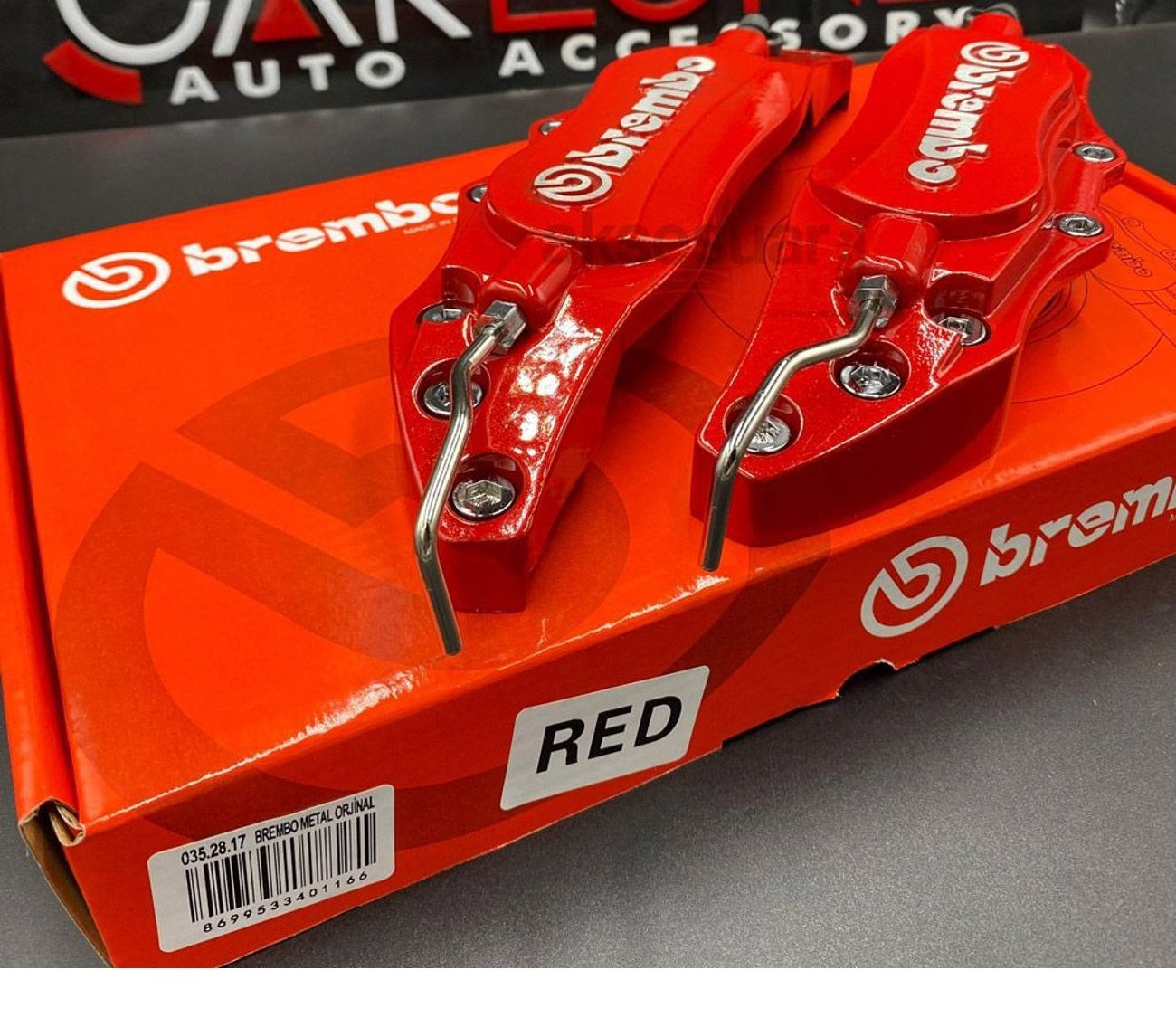 Brembo Gold - Red Metal Brake Caliper 2pc Metal 3D Brembo Universal Style Brake Caliper Cover front