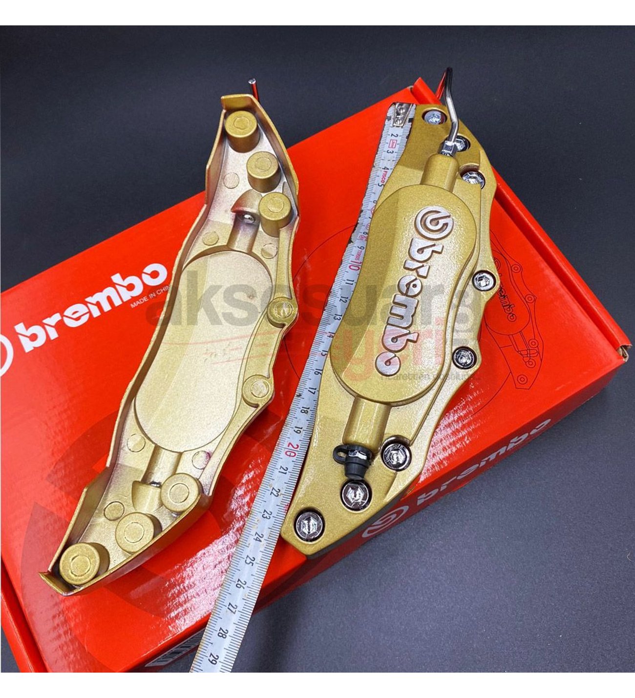 Brembo Gold - Red Metal Brake Caliper 2pc Metal 3D Brembo Universal Style Brake Caliper Cover front