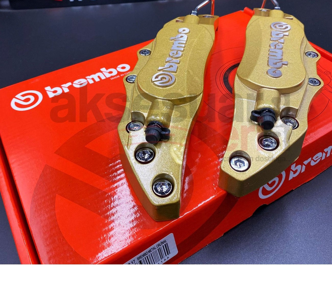 Brembo Gold - Red Metal Brake Caliper 2pc Metal 3D Brembo Universal Style Brake Caliper Cover front